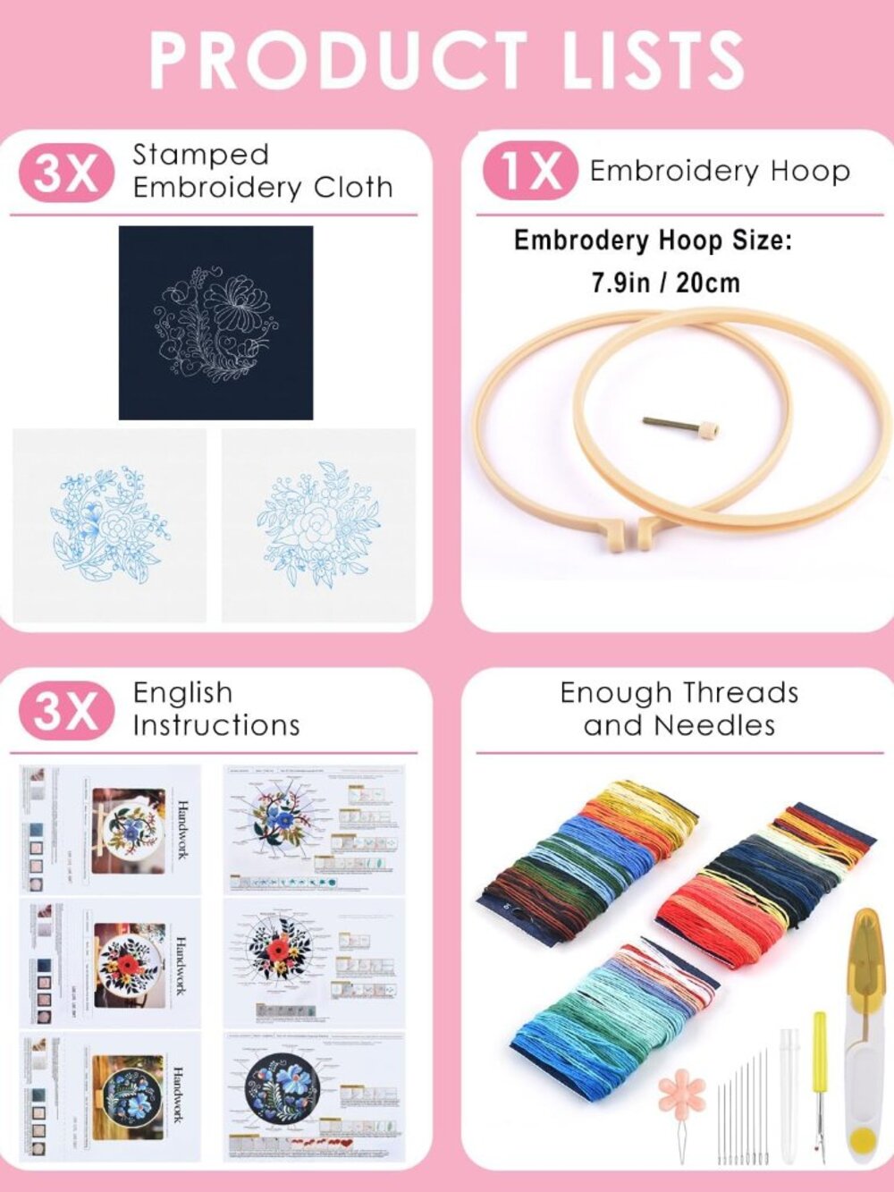 3 Sets Embroidery Kit for Adults, Floral Embroidery Practice Kit | for Beginners - Picture 2 of 7